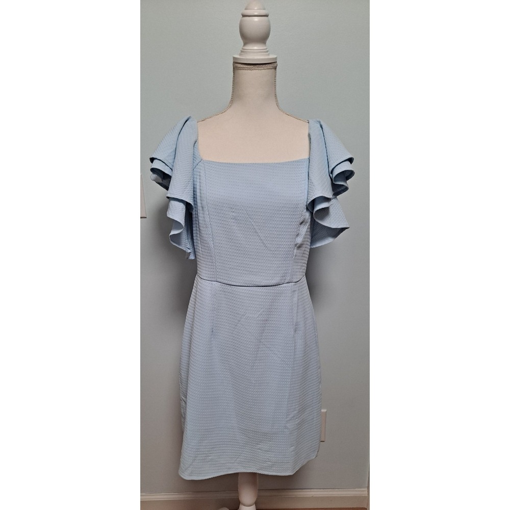 The Pants Store‎ Dress Women's size Medium Flutter Short Sleeve Baby Blue Waffle